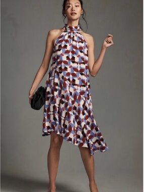 Anthropologie 100% silk Asymmetrical midi dress with rayon lining